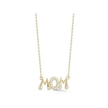 Sterling Statements 14K Yellow Gold Over Sterling Silver CZ MOM Necklace