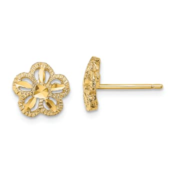14k Yellow Gold 8.1mm Diamond-Cut Flower Stud Earrings