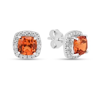 Peach Orange Lab Created Padparadscha Sapphire with Moissanite Rhodium
Over Silver Stud Earrings