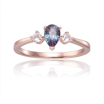 Blue Lab Created Alexandrite with White Sapphire Accents 14K Rose Gold
Over Sterling Silver Ring