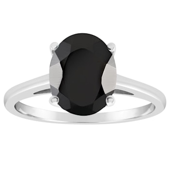10x8mm Oval Black Onyx Rhodium Over Sterling Silver Ring