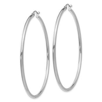 Rhodium Over 14k White Gold Polished 2 3/16" Tube Hoop Earrings