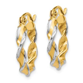14k Yellow Gold and Rhodium Over 14k Yellow Gold 3/8" Polished
Fancy Twisted Hoop Earrings