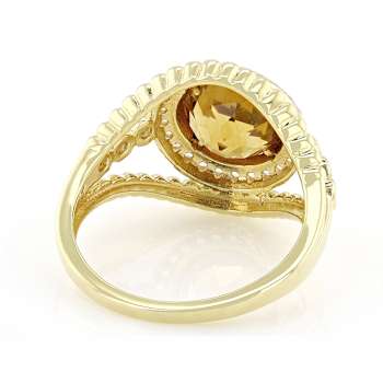 Citrine Round And White Zircon Ring In 18K Gold Over Sterling Silver 2.25ctw