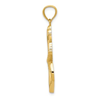 14k Yellow Gold Textured and Polished Anchor with Rope Pendant