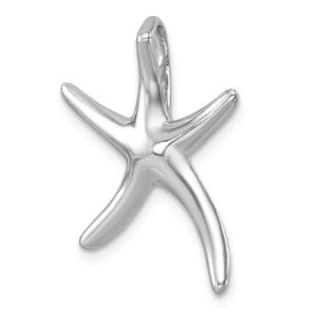 Rhodium Over Sterling Silver Polished Starfish Chain Slide Pendant