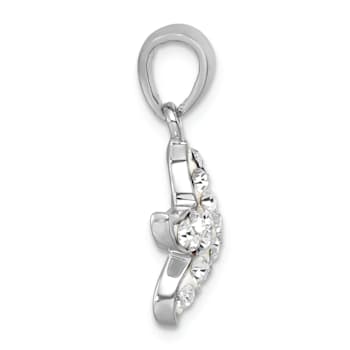 Rhodium Over Sterling Silver Polished White Crystal Starfish Pendant