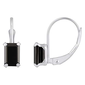 6x4mm Emerald Cut Black Onyx Rhodium Over 10k White Gold Drop Earrings