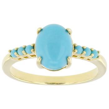 Turquoise Round And Oval Ring In 18K Gold Over Sterling Silver