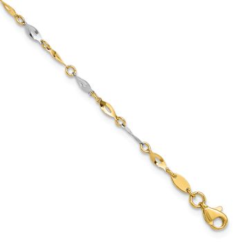 10k Yellow Gold and 10k White Gold Polished Fancy Link Anklet