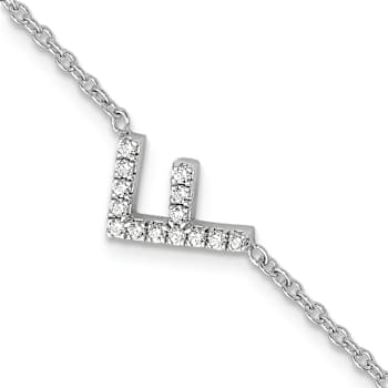 Rhodium Over 14k White Gold Diamond Sideways Letter F Bracelet