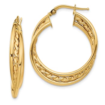 14k Yellow Gold 1 1/8" Polished Rope Twisted Hoop Earrings