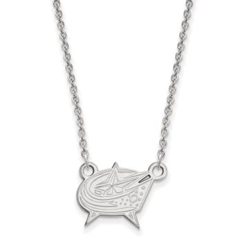 Rhodium Over Sterling Silver NHL LogoArt Columbus Blue Jackets Necklace