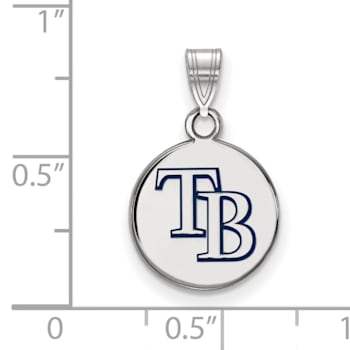 Rhodium Over Sterling Silver MLB LogoArt Tampa Bay Rays Brewers Enamel Pendant