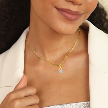 Lab Created White Sapphire 18K Yellow Gold Over Sterling Silver Pave
Padlock Pendant Charm