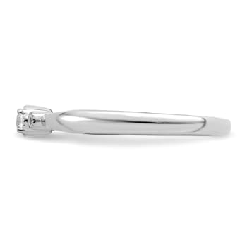 Rhodium Over 14K White Gold Petite Beaded Edge Round Diamond Ring 0.1ctw