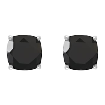 6mm Square Cushion Black Onyx Rhodium Over Sterling Silver Stud Earrings