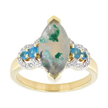 Blue Chalcedony, Neon Apatite And White Zircon Ring In 18K Gold Over
Sterling Silver