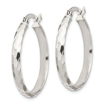 Sterling Silver Diamond-cut 4mm Bangle and 3mm Hoop Earring Set