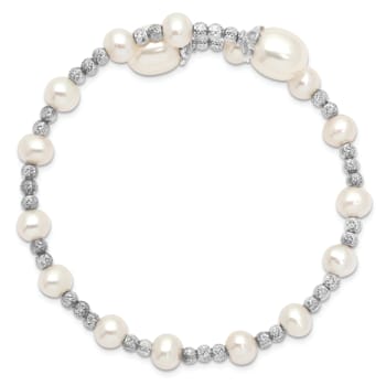 Rhodium Over Sterling Silver 5-6mm and 8mm White Freshwater Cultured
Pearl Coil Bangle