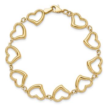 14k Yellow Gold Polished Heart Link Bracelet