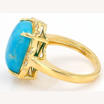 Turquoise And White Zircon Ring In 18K Gold Over Sterling Silver 0.11ctw