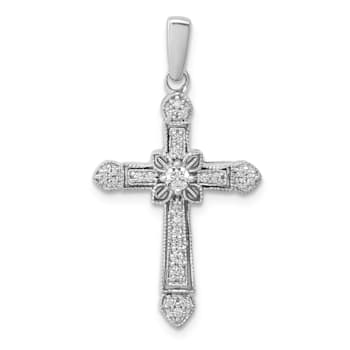 Rhodium Over 14K White Gold 1/6ct. Diamond Filigree Cross Pendant