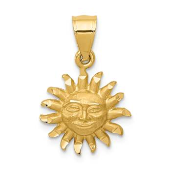 14k Yellow Gold Satin Diamond-Cut Sun Pendant