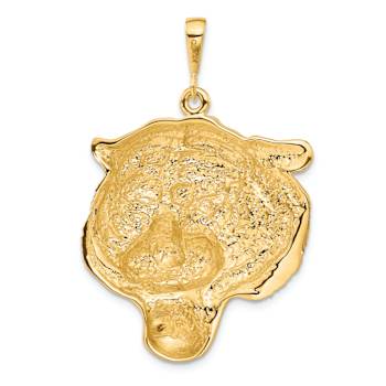 14k Yellow Gold Diamond-Cut and Satin Tigers Head Pendant