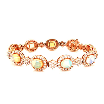 10.50 Ctw White Opal and 5.77 Ctw White Diamond Bracelet in 14K RG