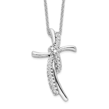 Rhodium Over 14K White Gold Lab Grown Diamond Cross Pendant Necklace
