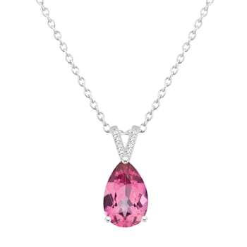 12x8mm Pear Shape Pink Topaz With Diamond Accents Rhodium Over Sterling
Silver Pendant with Chain