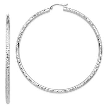 Rhodium Over 14k White Gold 2 13/16" Diamond-Cut Hoop Earrings