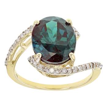 Lab-Created Alexandrite And White Diamond Bypass Ring In Solid 14K
Yellow Gold 4.68ctw