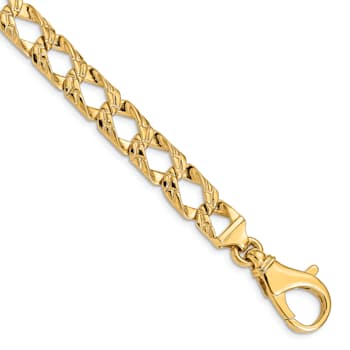 14k Yellow Gold 8.6mm Hand Polished and Textured Fancy Link Bracelet