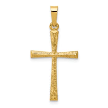 14k Yellow Gold Textured and Polished Latin Cross Pendant