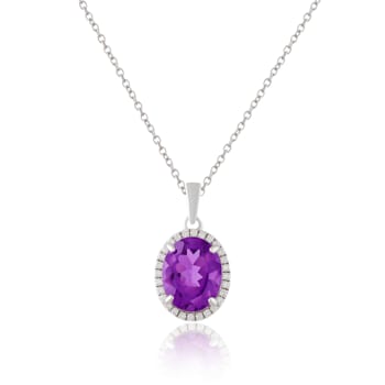 Oval 2.3ct Amethyst with White Moissanite Accents Pendant Style Necklace