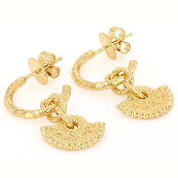 Mandala-Inspired J-Hoop Earrings In 18K Gold Over Sterling Silver