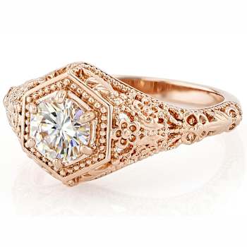 Diamond Simulant Round Vintage Inspired Ring In 18K Rose Gold Over
Sterling Silver 1.08ct