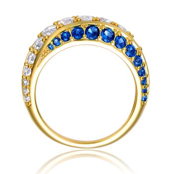 Sapphire Color CZ Cocktail Ring In 14K Gold Over Sterling Silver