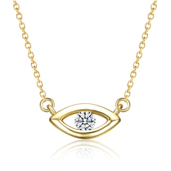 CZ Hamsa Hand And Evil Eye Station Necklace In 14K Gold Over Brass