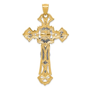 14k Yellow Gold and 14k White Gold Polished and Textured with Red Cubic
Zirconia Crucifix Pendant