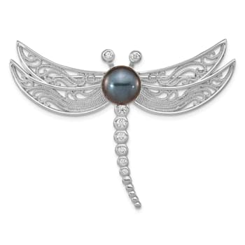 Rhodium Over Sterling Silver Cubic Zirconia 8-9mm Black Button
Freshwater Pearl Dragonfly Brooch