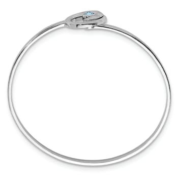 Rhodium Over Sterling Silver Crystal Wave Closed Latch Bangle