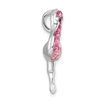 Rhodium Over Sterling Silver Polished Pink Crystal Flamingo Chain Slide