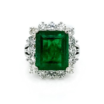 7.01 Ctw Emerald and 2.72 Ctw White Diamond Ring in 18K 2-Tone
