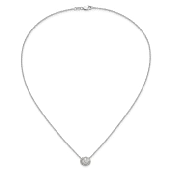Rhodium Over 14K White Gold Lab Grown Diamond Halo Oval 18 Inch Necklace 0.68ctw