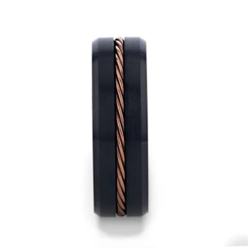 ADELARD Rose Gold Braided Brushed Center Black Tungsten Wedding Band
With Polished Beveled Edges 8mm