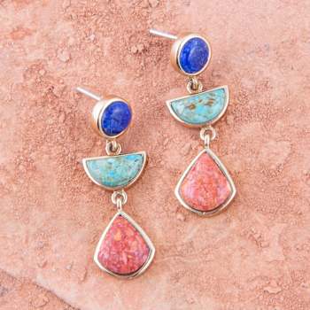 Barse Jewelry Lapis Lazuli, Turquoise and Orange Sponge Coral Gold Tone
Drop Earrings