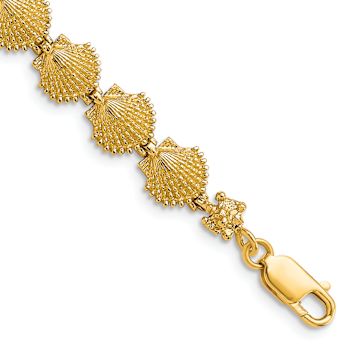 14k Yellow Gold Textured Scallop Shell Link Bracelet